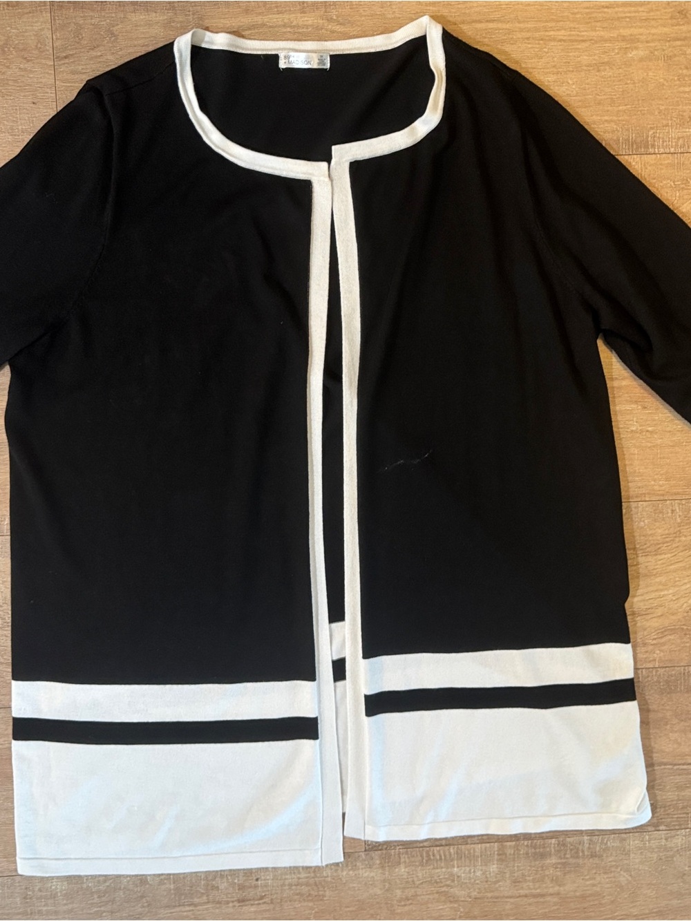 89th & Madison Black and White Open Front Cardigan